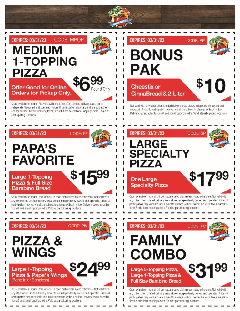 Coupons - Papa's Pizza To Go