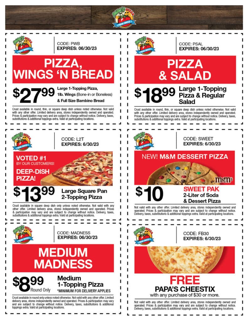 Coupons Papa's Pizza To Go