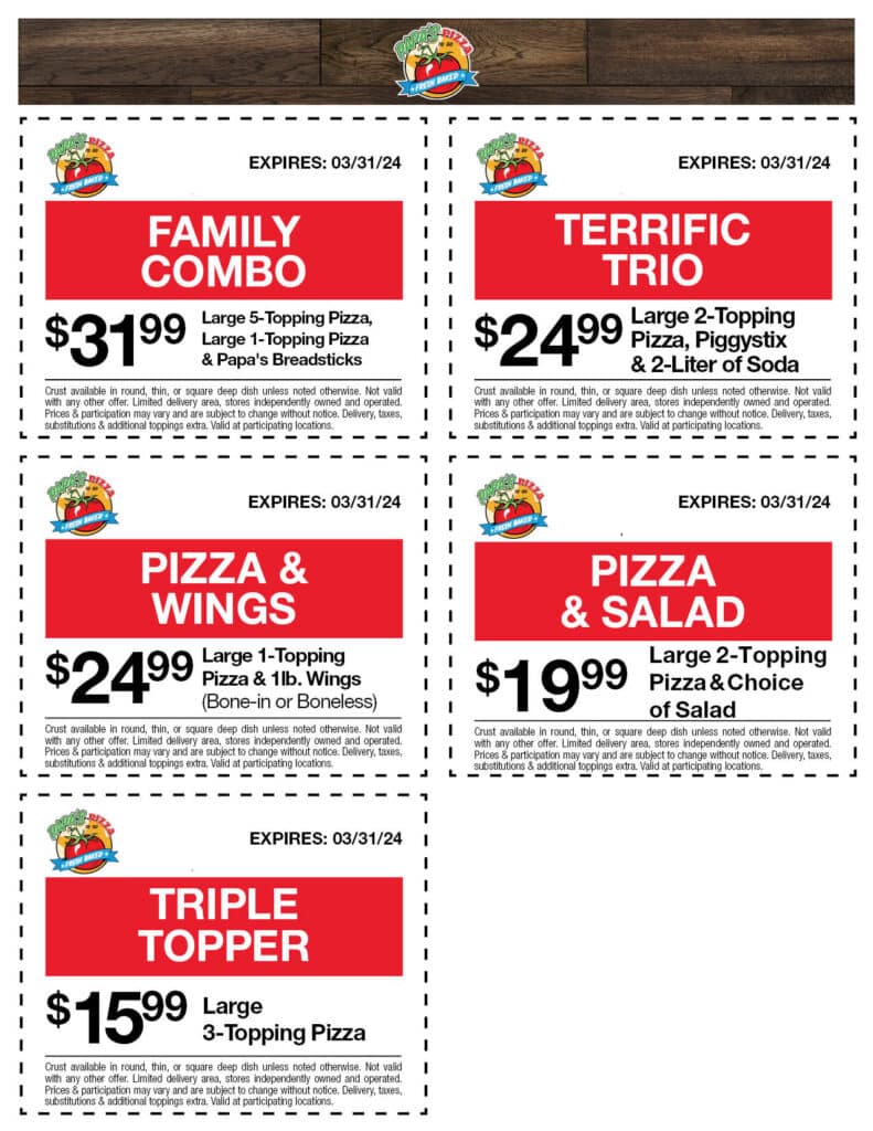 Coupons - Papa's Pizza To Go